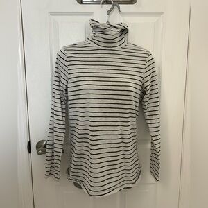 Grey and Black Stripe, Stretch Cotton Turtle Neck, Sz M